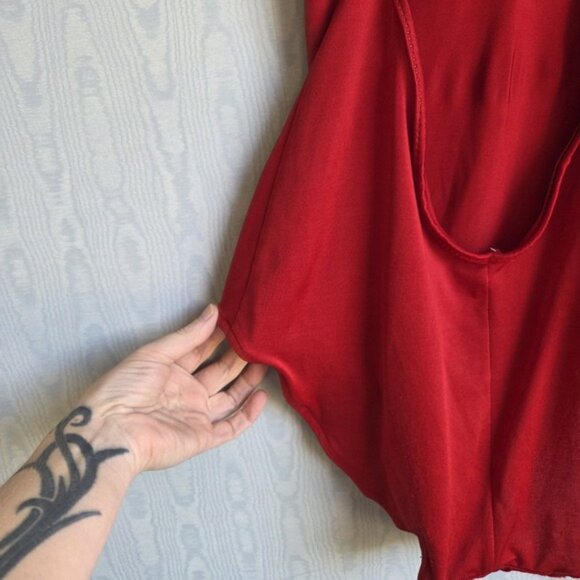 Vtg 80s 90s Malibu M/L Swimsuit One Piece Red Open Back Halter Racerback Retro - Picture 5 of 12